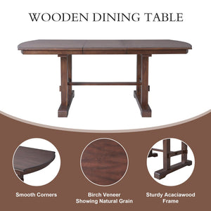 English Elm 6-piece Extendable Wood Dining Set with Linen Upholstered Chairs Bench Seats Eight Cherry N752S000097C
