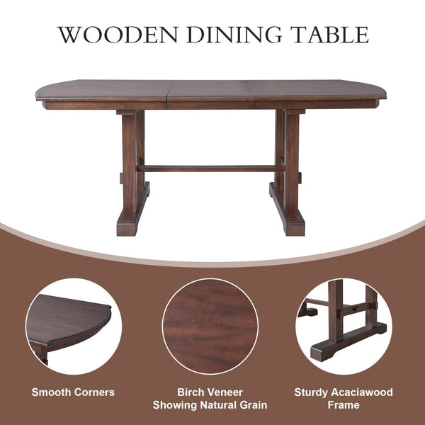 English Elm 6-piece Extendable Wood Dining Set with Linen Upholstered Chairs Bench Seats Eight Cherry N752S000097C