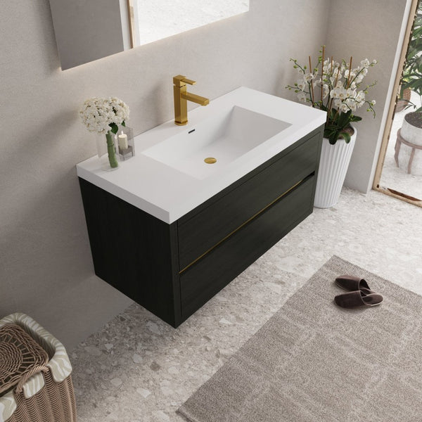English Elm 42" Floating Bathroom Vanity Wall Mounted Espresso Cabinet Soft Close Resin Basin W1573P389277