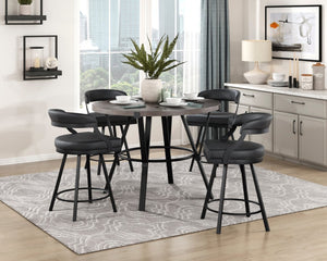 English Elm Brown Oak Veneer Round Counter Height Table with Matte Black Metal Base Seats Four B011P199727