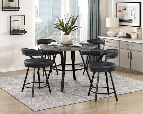 English Elm Brown Oak Veneer Round Counter Height Table with Matte Black Metal Base Seats Four B011P199727
