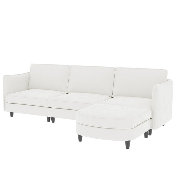 English Elm 107.8'' L-Shaped 3-Seater Sofa With Movable Ottoman & Arm Pockets – Stylish Comfort For Any Space W680S00035