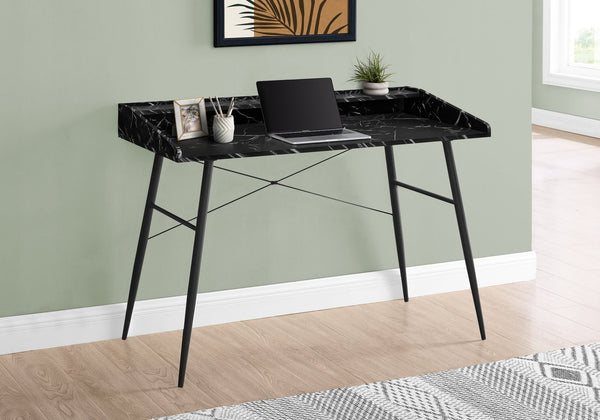 English Elm Computer Desk with Marble-Look Laminate Top and Industrial Metal Sawhorse Legs, 3-Tier Storage Black 50 L x 26 W x 4 H B2710P219828