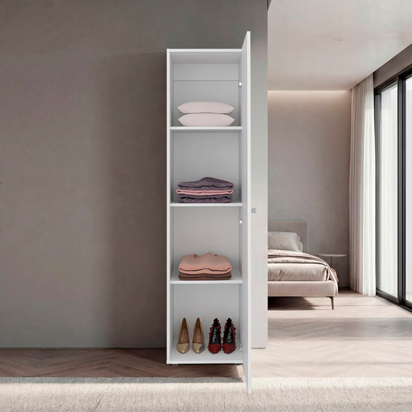 English Elm Deftones Tall Narrow Wenge Cabinet Four Shelves Slim Floor to Ceiling Bedroom Storage B128P485416