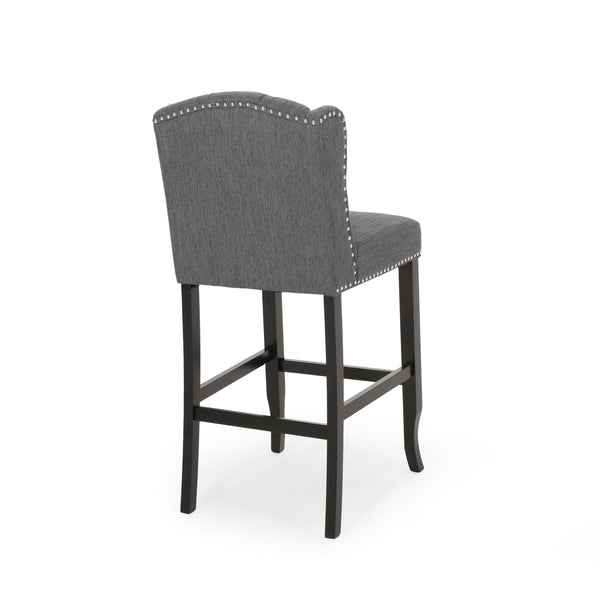 English Elm Christopher Knight Home® - Vienna Tufted Wingback Counter Stools Set of 2 — Button-Tufted Fabric, Nailhead Trim, Rubberwood Frame Charcoal 64856.00CHAR