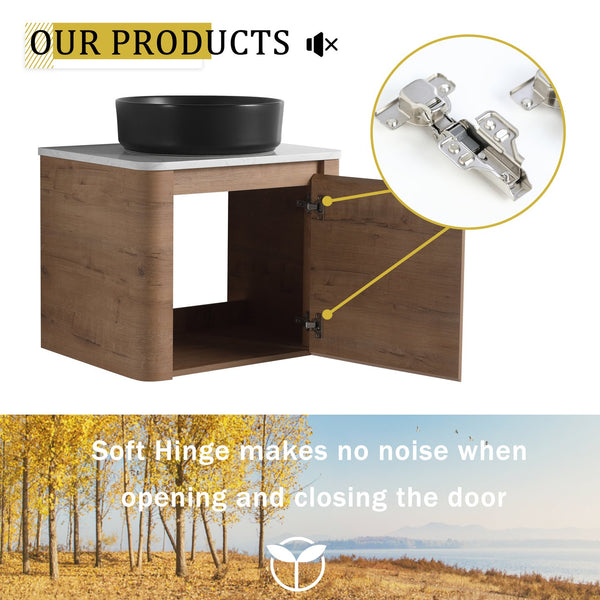 English Elm 24'' Wall-Mounted Bathroom Vanity With Ceramic Sink, Soft-Close Door & Space-Saving Design For Elegance W999S00393