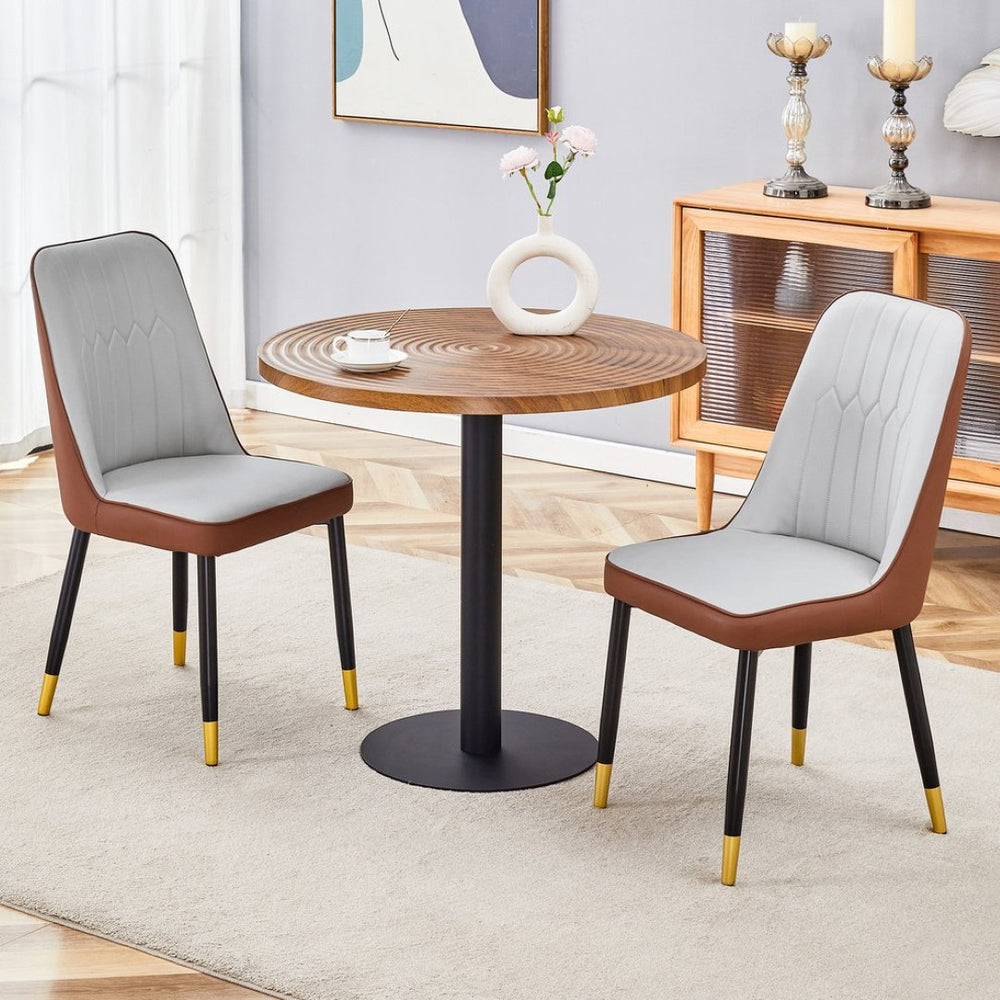 English Elm Table 3-Piece Set: Modern Dark Wood Grain Round Dining Table With 2 Spliced Pu Chairs For Elegance W1151S02483-GIGA