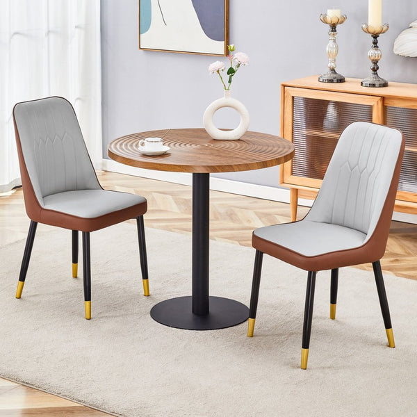 English Elm Table 3-Piece Set: Modern Dark Wood Grain Round Dining Table With 2 Spliced Pu Chairs For Elegance W1151S02483-GIGA