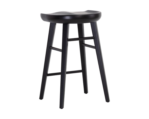 Sunpan Dominic Counter Stool - Solid Oak Craftsmanship with Sculpted Seat for Elegant Modern Spaces Black