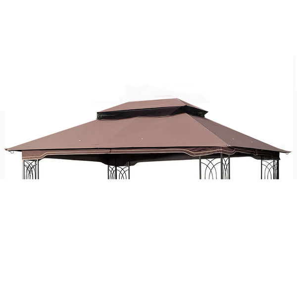 English Elm 10x12 Outdoor Patio Gazebo Canopy Replacement Double-Tier Polyester UV Resistant Roof with Drain Holes Brown W419P198358