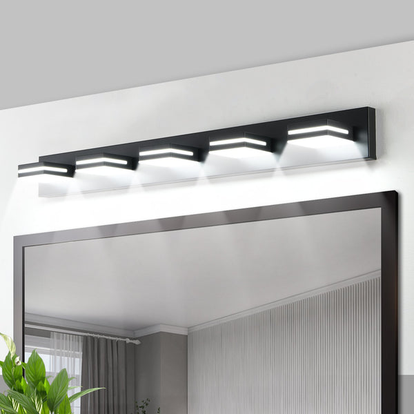 English Elm Modern Black Led Vanity Light - 5-Light Wall Sconce For Bathroom, Sleek Design, Energy-Saving Illumination W2312P374915