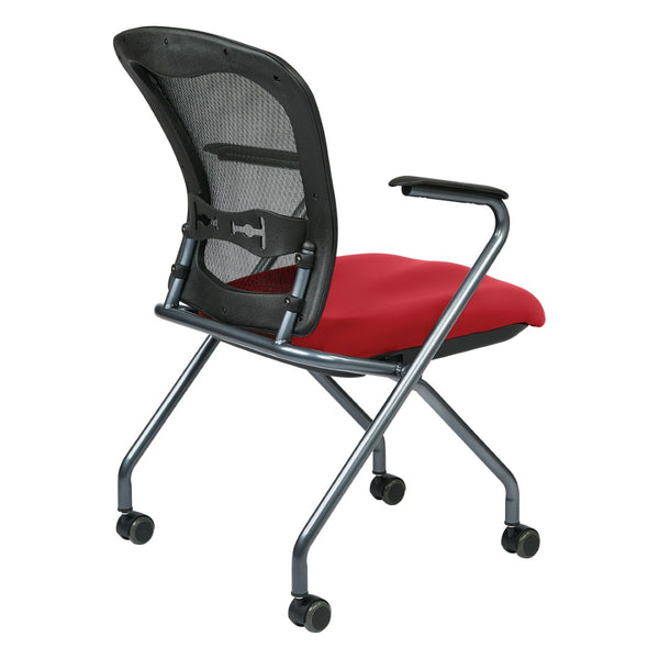 OSP Home Furnishings Deluxe Nesting Armchair with Mesh Back Lumbar Support for Office and Meeting Rooms Lipstick 84440-R100