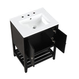 English Elm [Video] 24" Black Modern Sleek Bathroom Vanity Elegant Ceramic Sink With Solid Wood Frame Open Style Shelf