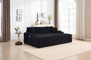 English Elm combination Modular Corduroy Sectional with Usb Charging Deep Foam Seats Black W2120S00012