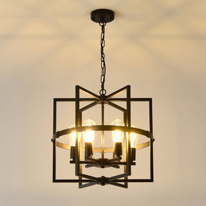 English Elm 6-light Matte Black Tiered Lantern Chandelier Industrial Farmhouse Foyer Pendant W5008P464229