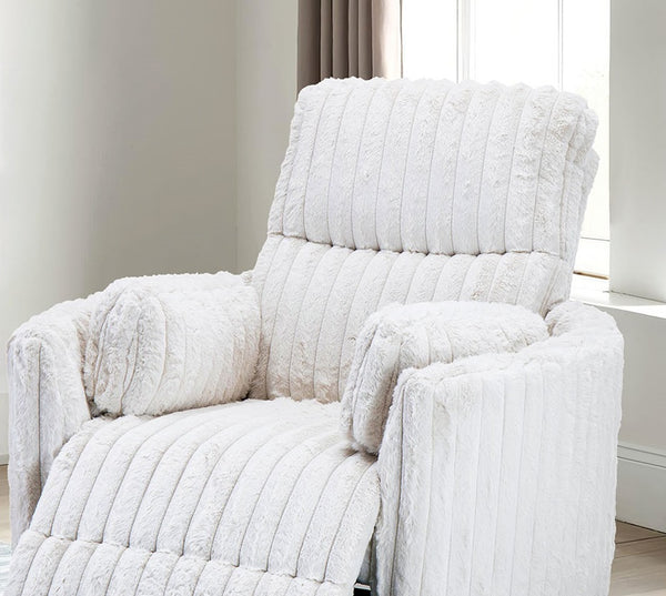 English Elm White Power Glider Recliner Swivel Chair with Curved Arms, Pillow Seat, Power Recline & Glide B2741P391175