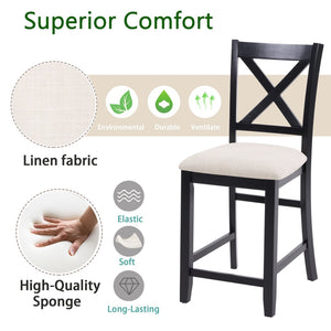 English Elm Dining Chairs Set of 4 Solid Rubberwood Counter Height with Padded Linen Seat W1998P336529