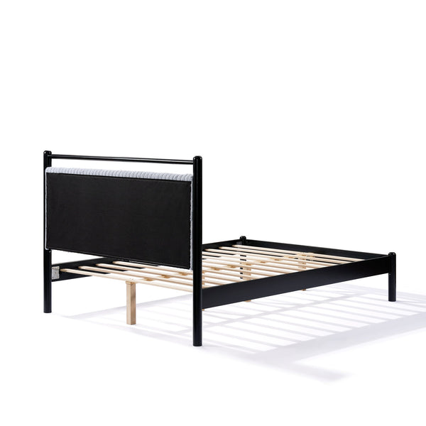 English Elm Christopher Knight Home® - Full Size Wood Platform Bed with Fluffy Soft Headboard Grey Black Frame — Sturdy 800lb Slats, Storage Space N758D797677B