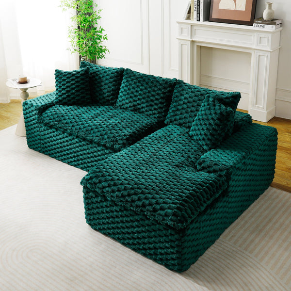 English Elm Green Turtle Velvet Sofa: Convertible Twin-Seat With Right Chaise Lounge For Modern Living Spaces W3371S00040