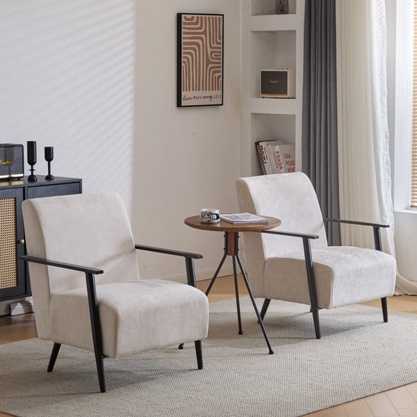 English Elm Christopher Knight Home® - [Set of 2] Modern Lounge Chair with Polyester Upholstery and Metal Frame for Compact Living Spaces Beige N767P236501B_2