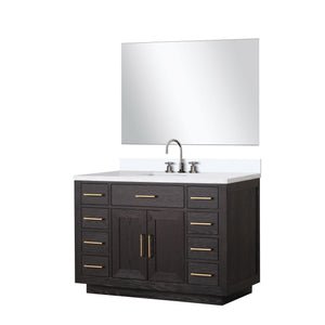 English Elm Black Oak Single Bath Vanity 48 in. W x 22 in. D with White Quartz Top, Chrome Faucet & 46 in. Mirror B2731S02212