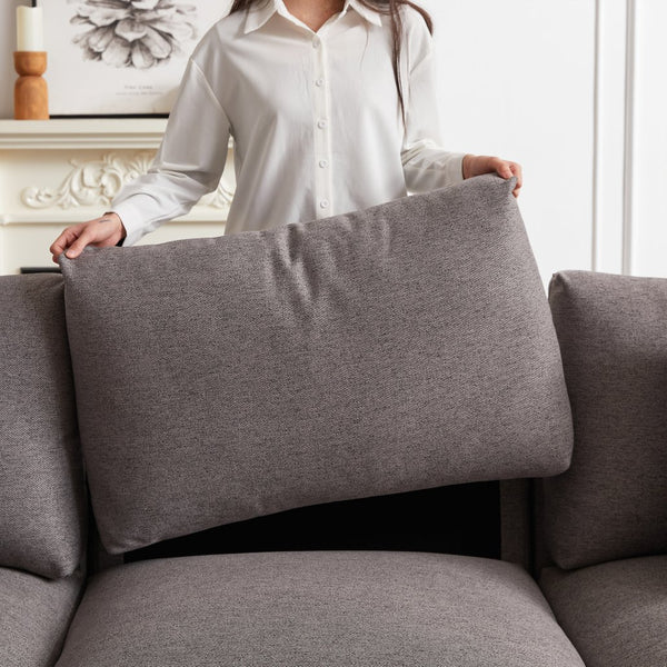 English Elm MH102.2 Modular 102.2" L-Shaped Sectional Sofa with Ottoman, 3 Cushions & Pillows, Upholstered Comfort Grey W1193S00138
