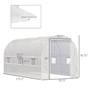 English Elm Outsunny 15' X 7' Walk-In Tunnel Greenhouse Kit With Steel Frame, 6 Windows & Roll-Up Door For Year-Round Gardening W2225P174449-GIGA