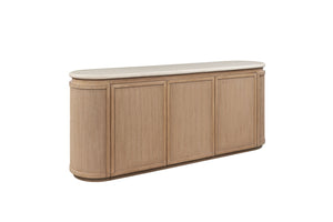 English Elm Stone Top Rope-Front Server with Toffee Oak Finish, Soft-Close Doors, Spacious Storage, Rustic Charm B2699P298397