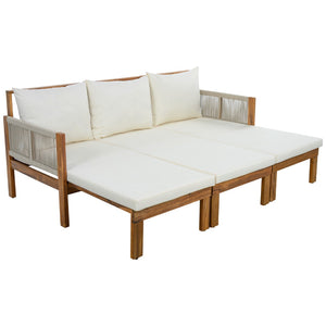 English Elm Outdoor Acacia Wood Dining Set Seats Six with Cushioned Armrest Chairs for Patio Beige,Natural Wood N719Z000220A