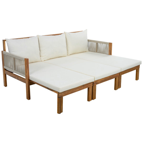 English Elm Outdoor Acacia Wood Dining Set Seats Six with Cushioned Armrest Chairs for Patio Beige,Natural Wood N719Z000220A