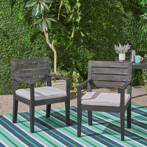 English Elm Christopher Knight Home® - Outdoor Dining Chair Set of 2 with Weather-Resistant Frame, Comfortable Light Gray Cushions, Ergonomic Armrests and Sturdy Construction for Patio, Deck, Poolside Seating (Set of 2) DARK GREY 63949.00SDGRY