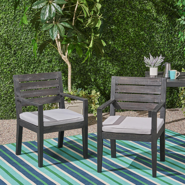 English Elm Christopher Knight Home® - Outdoor Dining Chair Set of 2 with Weather-Resistant Frame, Comfortable Light Gray Cushions, Ergonomic Armrests and Sturdy Construction for Patio, Deck, Poolside Seating (Set of 2) DARK GREY 63949.00SDGRY