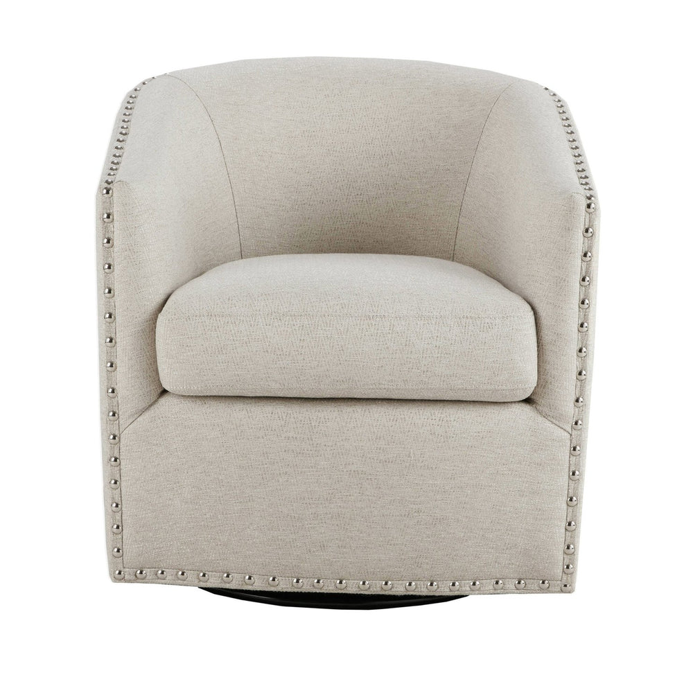 JLA Home Madison Park - Upholstered Swivel Barrel Chair with Nailheads and 360° Metal Base, Plush Foam Cushion, Versatile Elegance Natural Multi MP103-0236