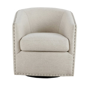 JLA Home Madison Park - Upholstered Swivel Barrel Chair with Nailheads and 360° Metal Base, Plush Foam Cushion, Versatile Elegance Natural Multi MP103-0236