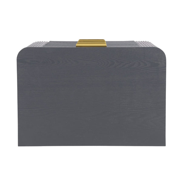 English Elm Mid-century Fluted 3 Drawer Nightstand with Gourd Legs and Gold Tone Handles for Bedroom Dark Gray N761P285712D