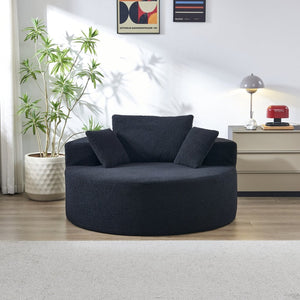 English Elm 55"l Teddy Fleece Round Chaise Chair Plush Foam Seating for Modern Living Rooms Black W1669P368466