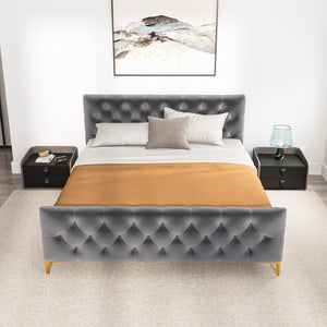 English Elm Ashcroft Furniture - Bailey Dark Grey Velvet King Bed - Luxurious Mid-Century Modern Design With Plush Support & Style! B183S00144