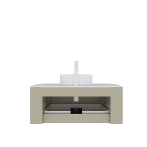 English Elm Dina Floating Bathroom Vanity Sintered Stone Top Glass Basin Striped Plywood Cabinet W2615S00561