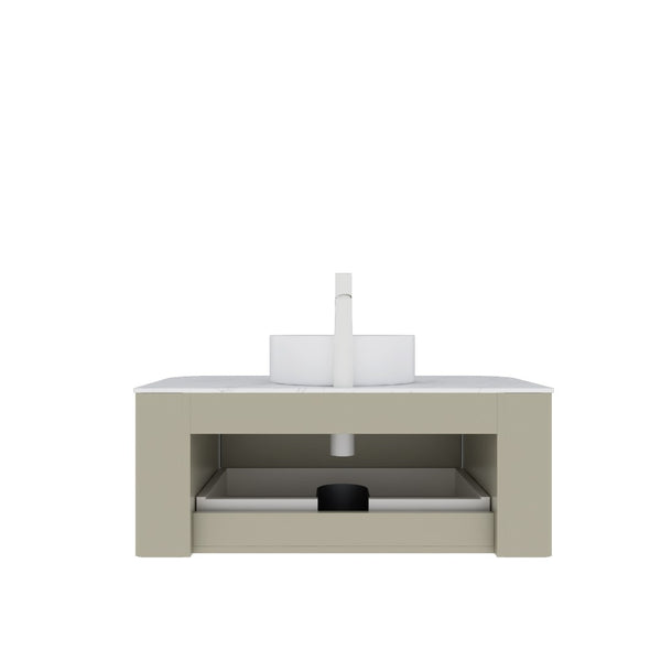 English Elm Dina Floating Bathroom Vanity Sintered Stone Top Glass Basin Striped Plywood Cabinet W2615S00561