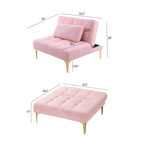 English Elm Convertible Teddy Fabric Single Sofa Bed with Gold Metal Legs, Plush Pink Futon Chair for Small Spaces W1097123595