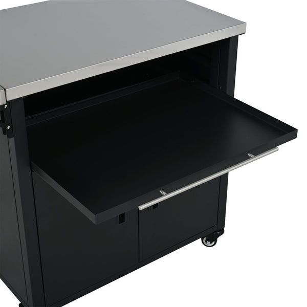 English Elm Outdoor Bbq Prep Cart Rolling Stainless Steel Grill Station with Foldable Work Surface Black N719P407404B