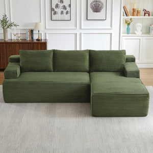 English Elm L-Shaped Cloud Sectional Sofa - Cozy Modular Sleeper, No Assembly, Durable Green Corduroy Design W2339P409432