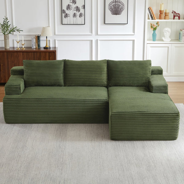 English Elm L-Shaped Cloud Sectional Sofa - Cozy Modular Sleeper, No Assembly, Durable Green Corduroy Design W2339P409432