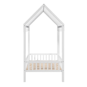 English Elm Gray Finish Canopy Platform Bed Scalloped Fabric Cover Solid Wood Twin Frame White B011P463889