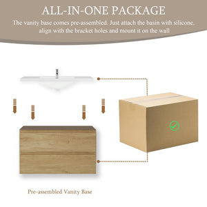 English Elm 36" Floating Wall Mounted Bathroom Vanity with Resin Basin and Soft Close Drawers Oak W1573P152698