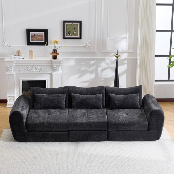English Elm Modular Cloud Sectional Sofa Bed with Flannelette Upholstery for Flexible Living Black W1829S00074