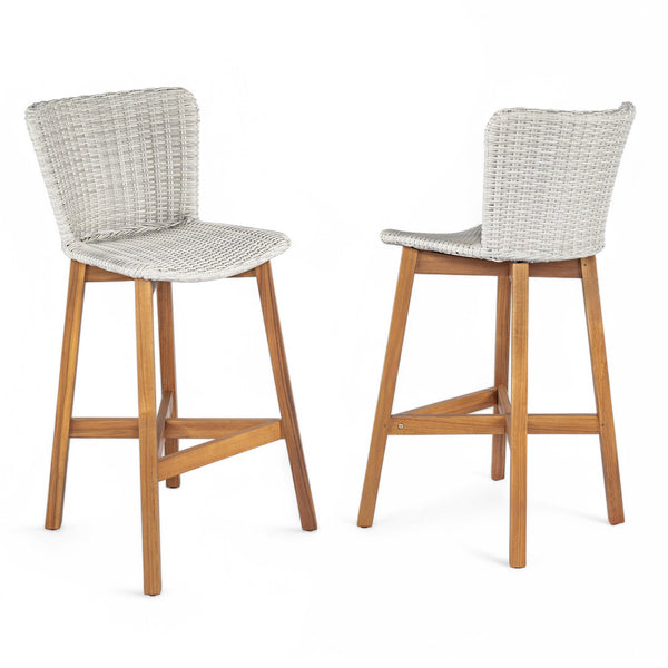 English Elm Christopher Knight Home® - Lymington Outdoor Bar Stool Set of 2 — Durable Acacia & Wicker Craft, Ergonomic 105° Backrest Comfort LIGHT GREY,Teak N775P278094G