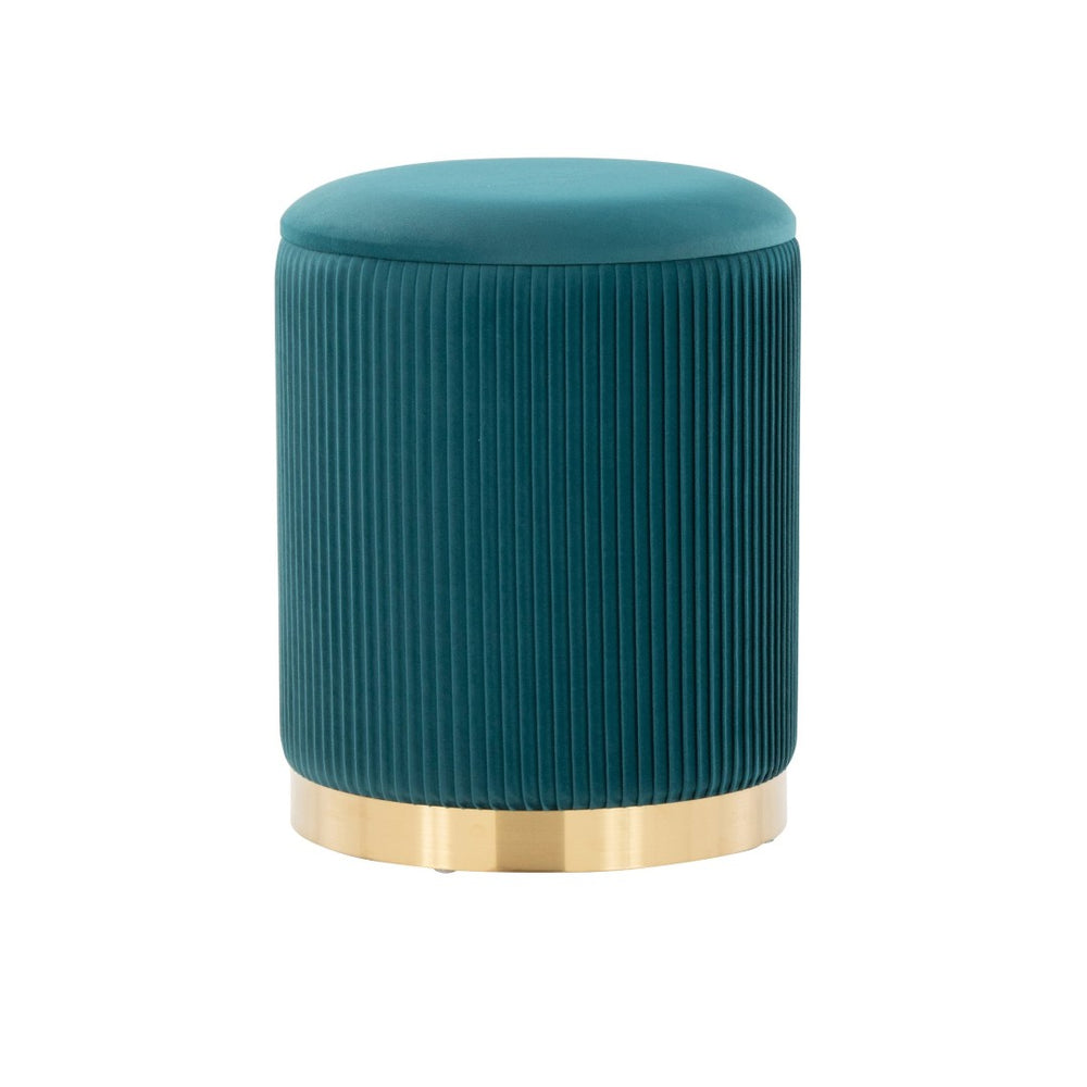 English Elm Nesting Pleated Velvet Ottoman Pair with Polished Gold Base Glam Living Room Accent B202P471499