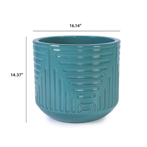 English Elm Ceramic Handcrafted Cyan Planter - Stylish Modern Flowerpot For Garden, Patio, Or Windowsill Decor W3273P326368