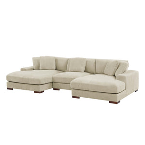 English Elm Large Corduroy Double Chaise Sectional Sofa with Lumbar Support for Spacious Living Rooms Beige B2748S00016